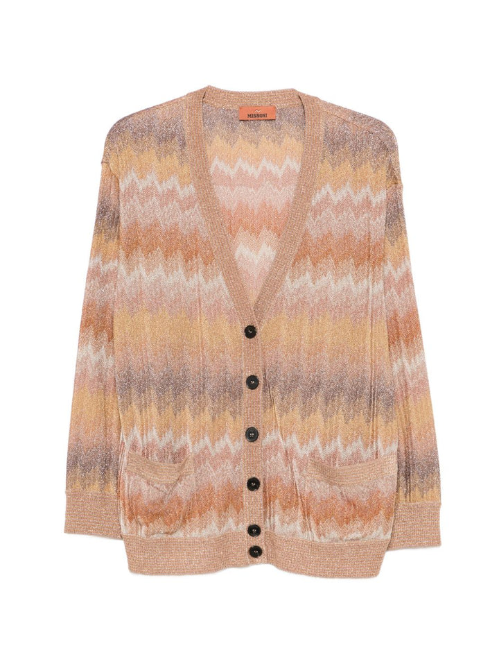 Cardigan con bottoni, scollo a V vestibilità ampia, fantasia geometrica