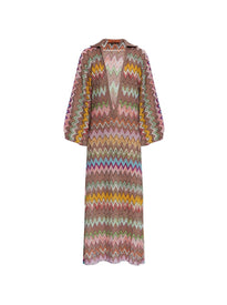 Abito lungo metallizzato a maglia a zigzag