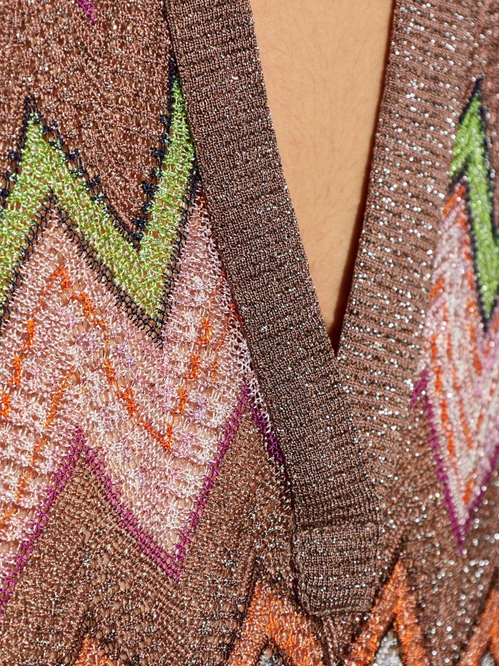 Abito lungo metallizzato a maglia a zigzag