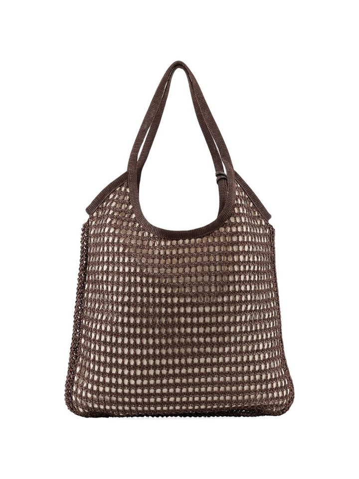 Borsa shopping in rete all'uncinetto con logo tono su tono