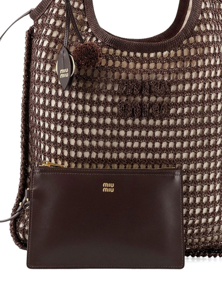 Borsa shopping in rete all'uncinetto con logo tono su tono