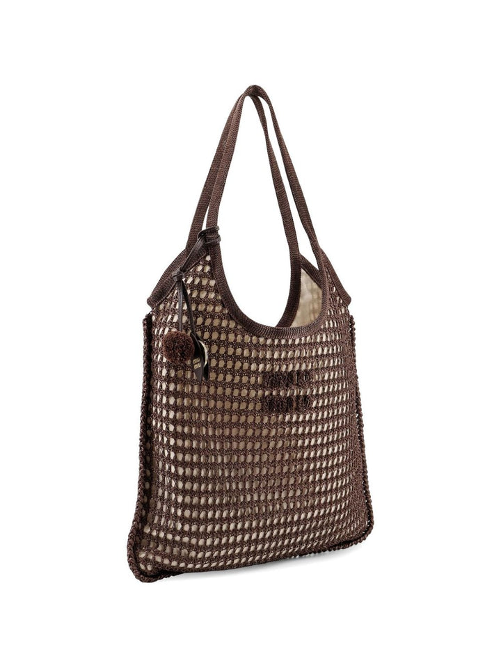 Borsa shopping in rete all'uncinetto con logo tono su tono