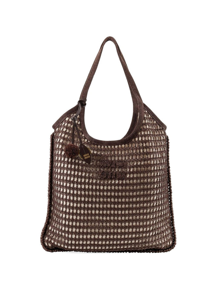 Borsa shopping in rete all'uncinetto con logo tono su tono