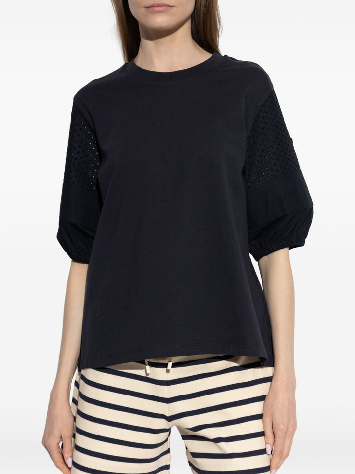 T-shirt traforata con maniche a palloncino