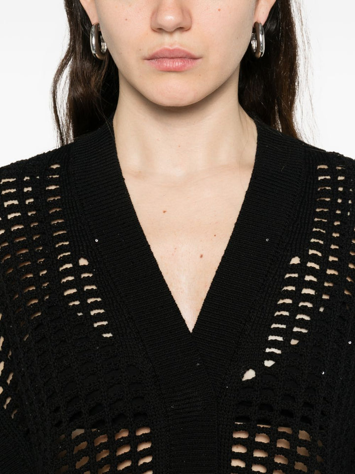 Gilet nero aperta con scollo a V e maniche corte