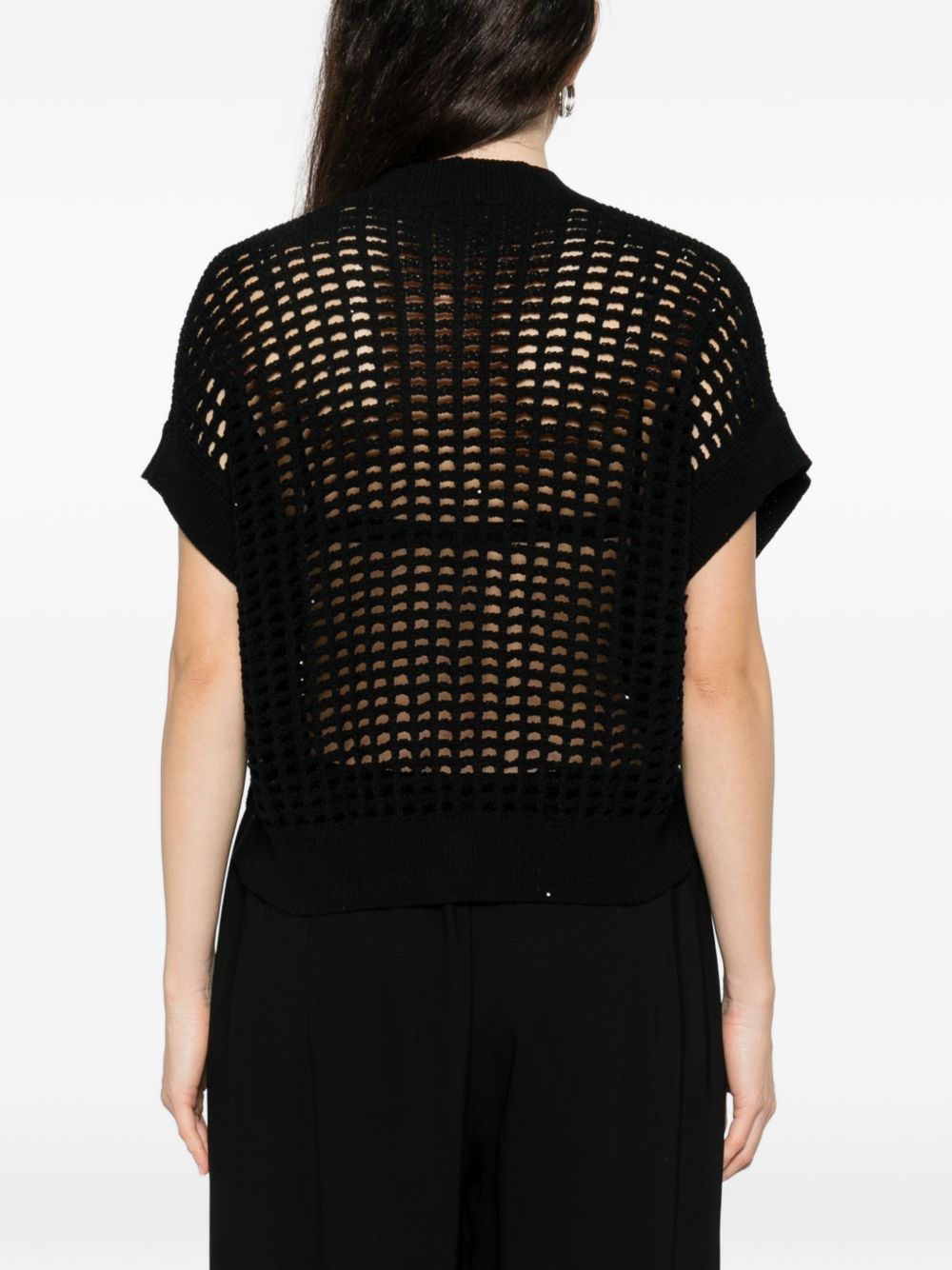 Gilet nero aperta con scollo a V e maniche corte