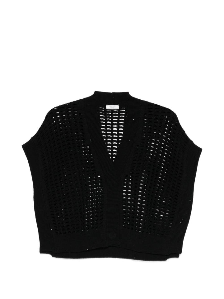Gilet nero aperta con scollo a V e maniche corte
