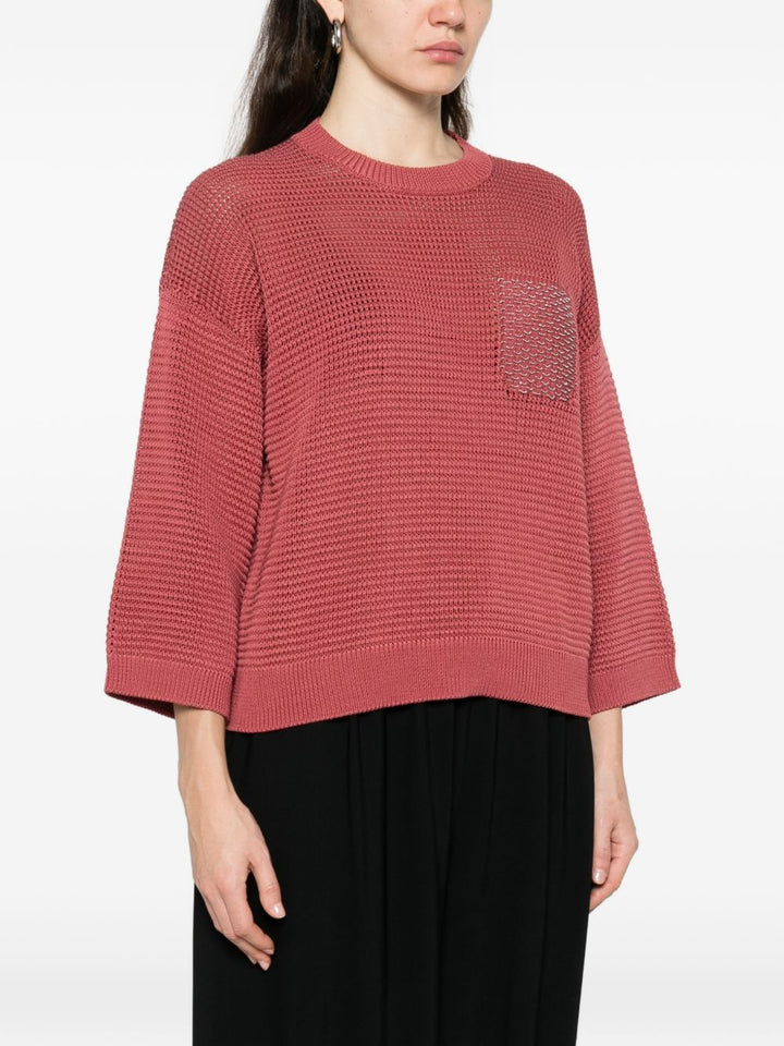 Maglione con scollo rotondo, maniche a tre quarti, orlo a coste