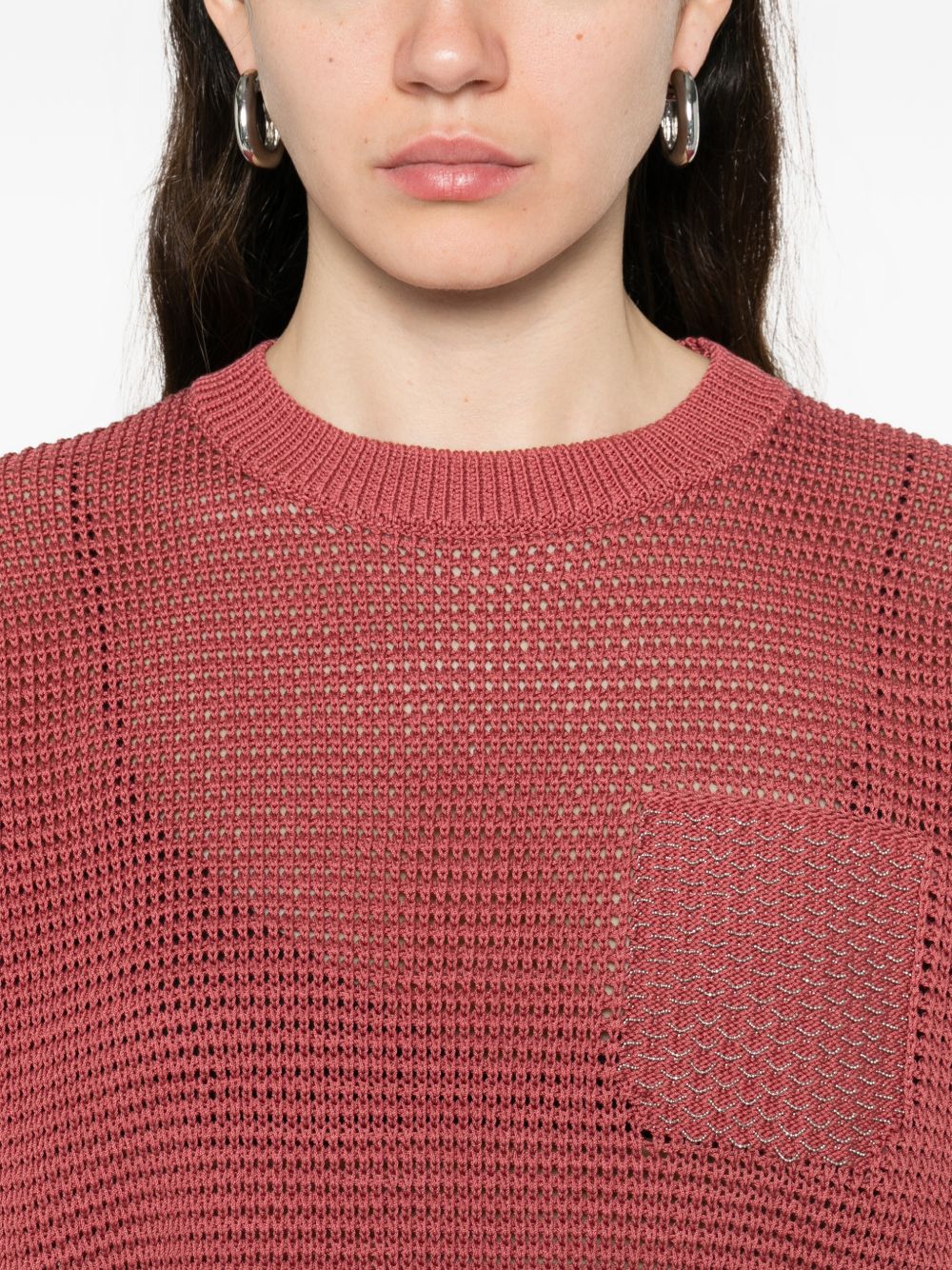 Maglione con scollo rotondo, maniche a tre quarti, orlo a coste