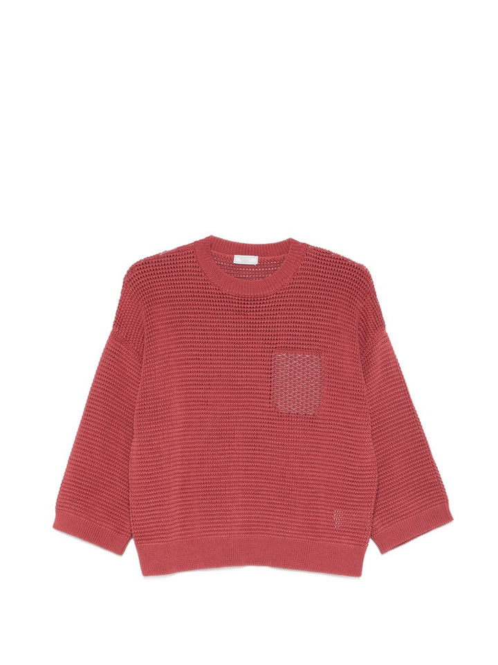 Maglione con scollo rotondo, maniche a tre quarti, orlo a coste