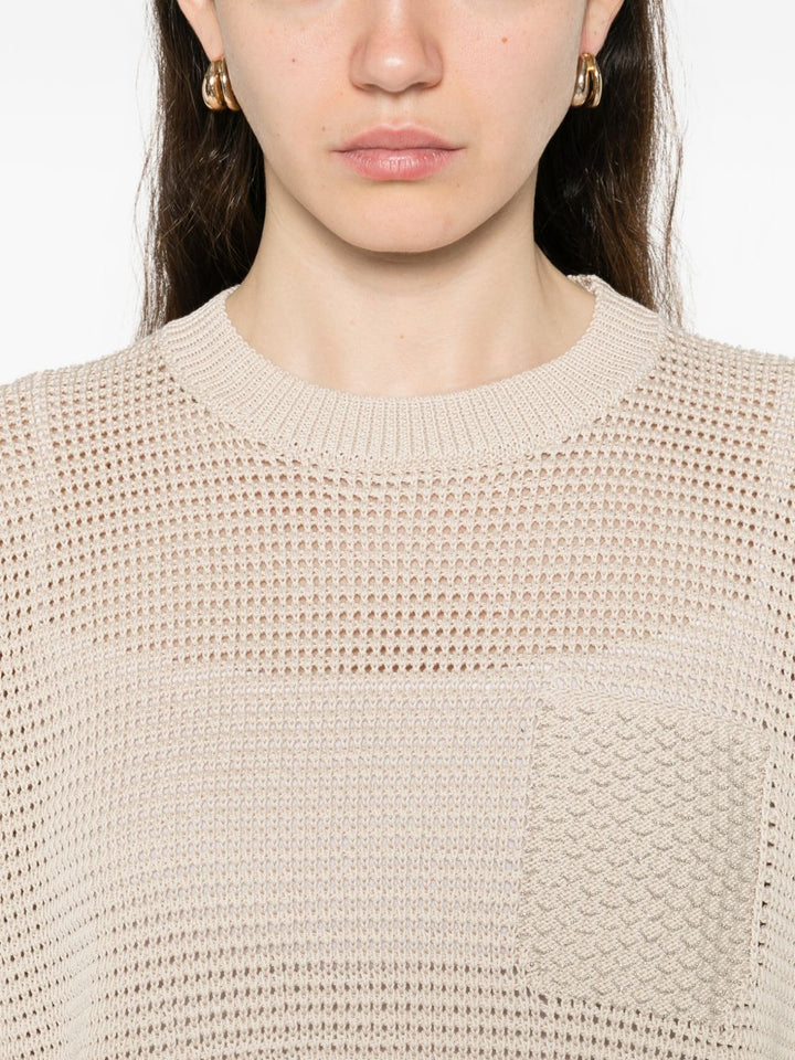 Maglione con scollo rotondo, maniche a tre quarti, orlo a coste