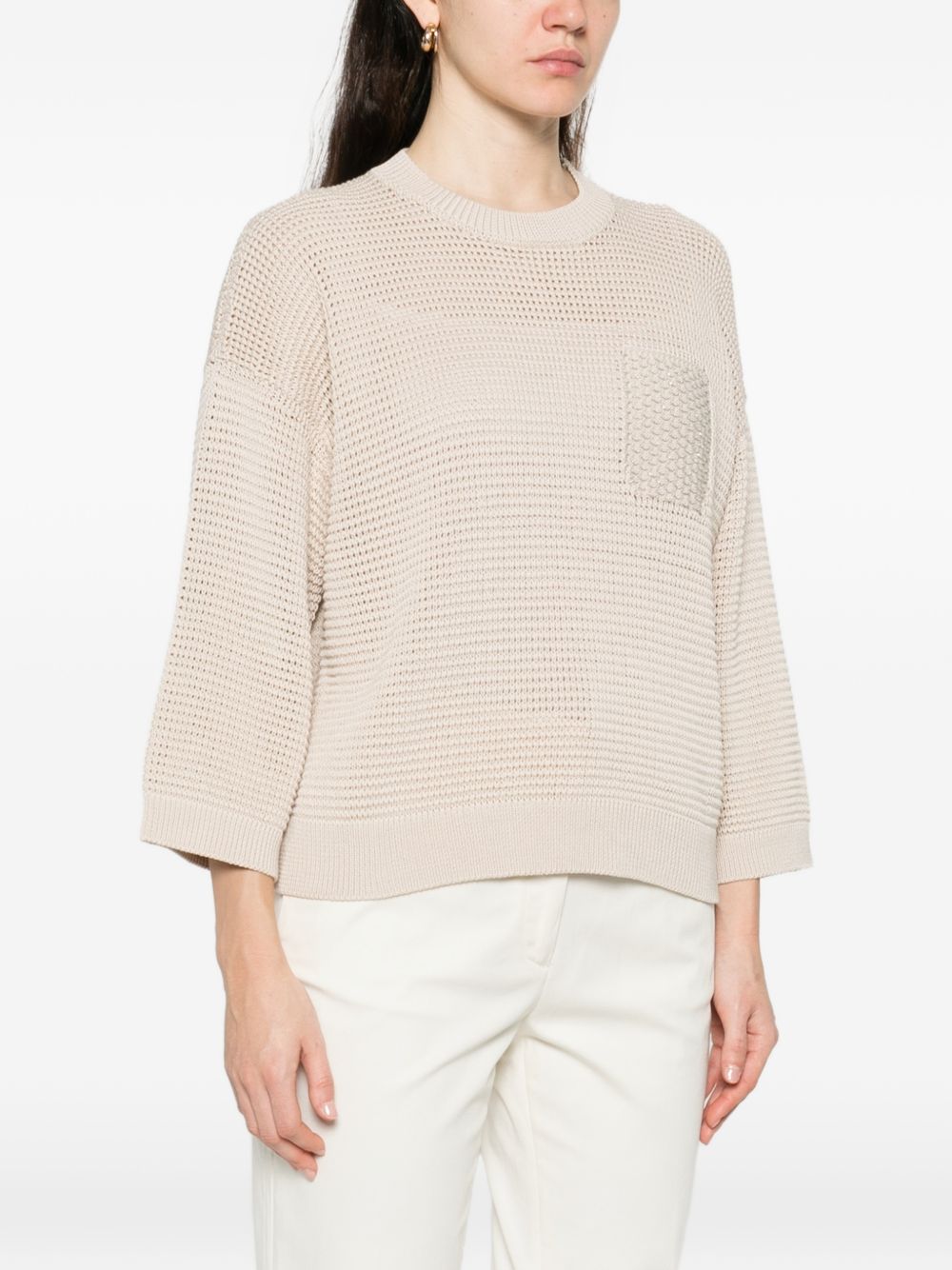 Maglione con scollo rotondo, maniche a tre quarti, orlo a coste