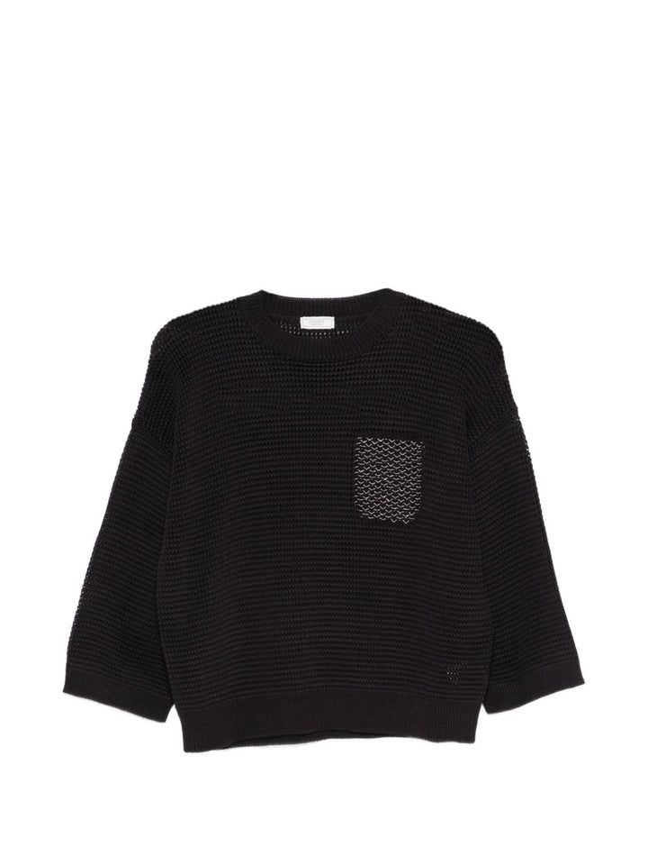 Maglione con scollo rotondo, maniche a tre quarti, orlo a coste