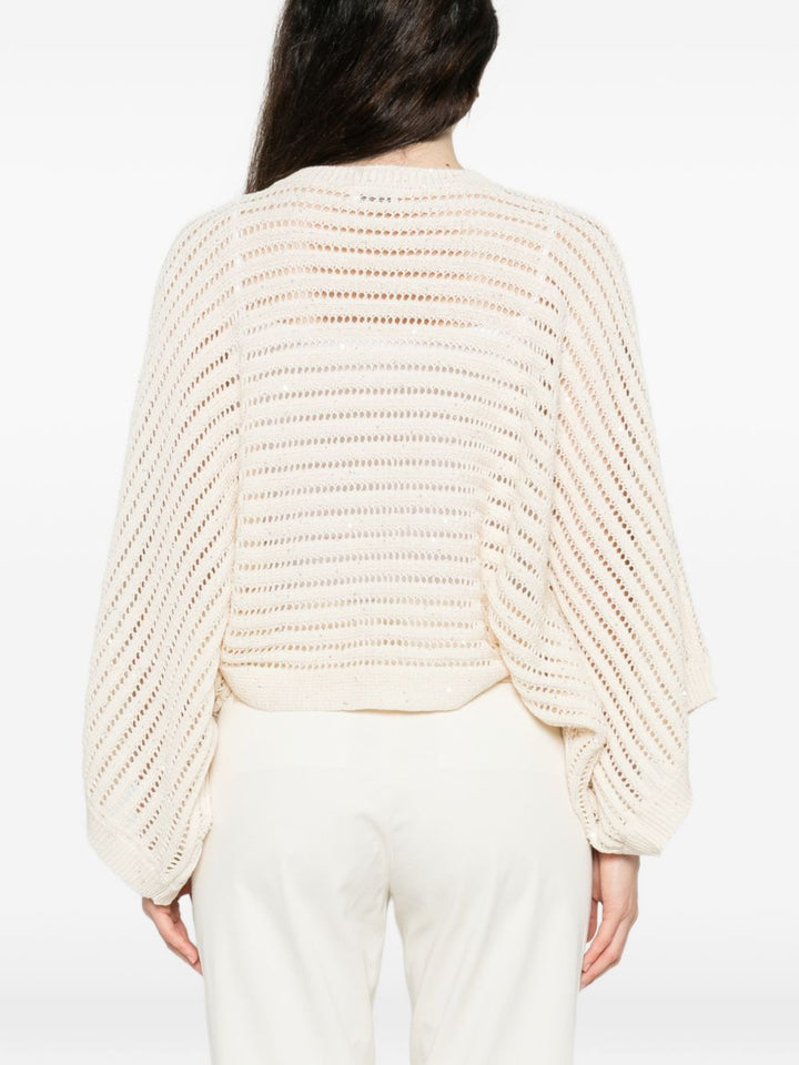 Maglione a maglia aperta, girocollo, maniche ampie, orlo a coste