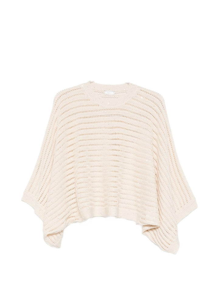Maglione a maglia aperta, girocollo, maniche ampie, orlo a coste