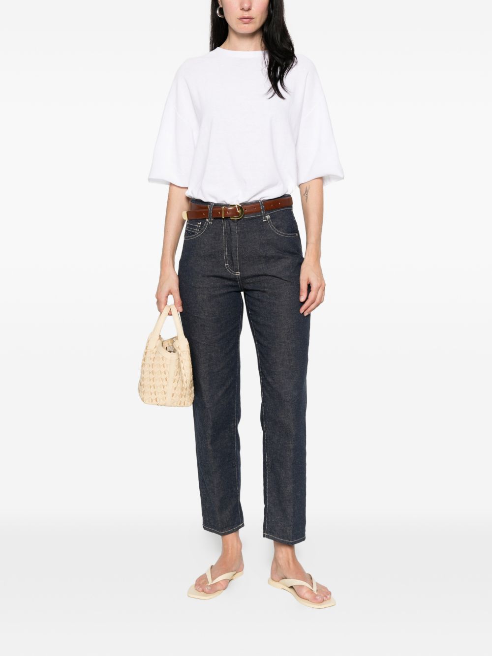pantaloni cinque tasche con impunture