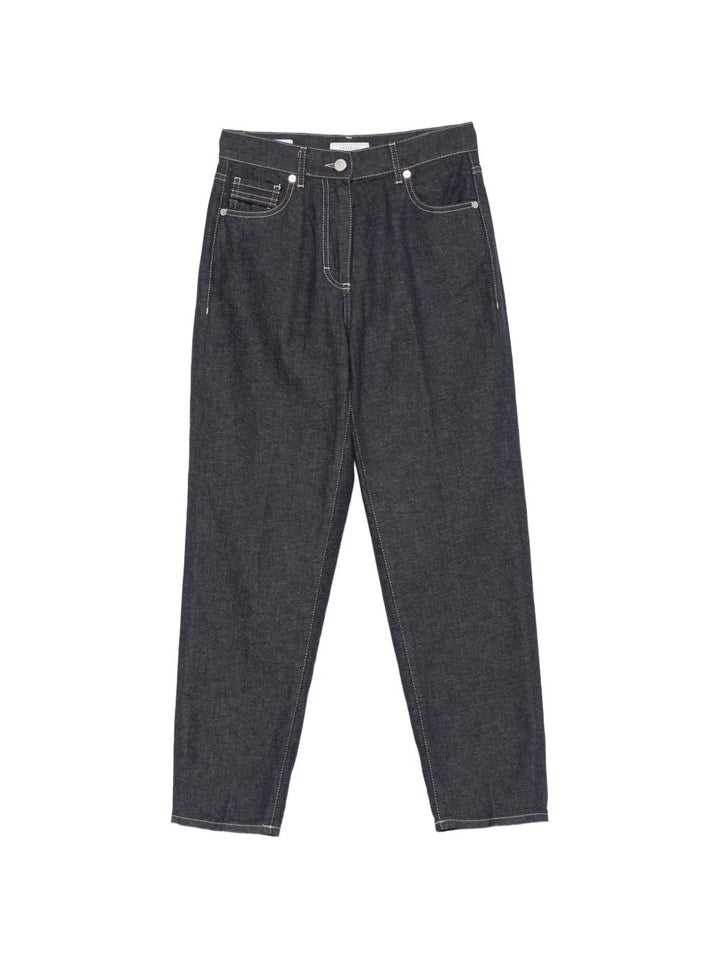 pantaloni cinque tasche con impunture