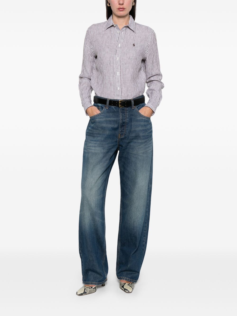 Camicia a maniche lunghe con bottoni e righe