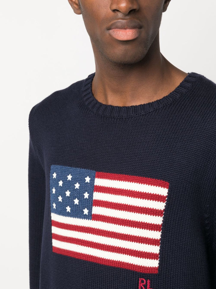 maglione girocollo con bandiera
