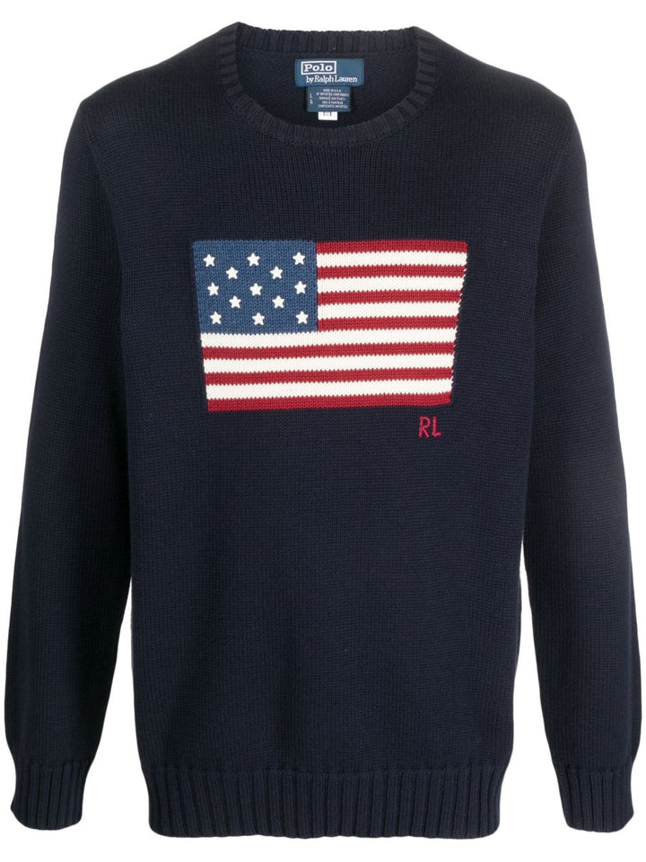 maglione girocollo con bandiera