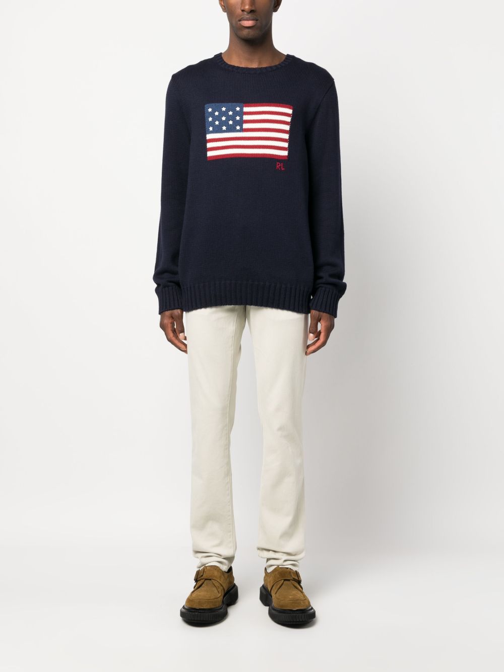 maglione girocollo con bandiera