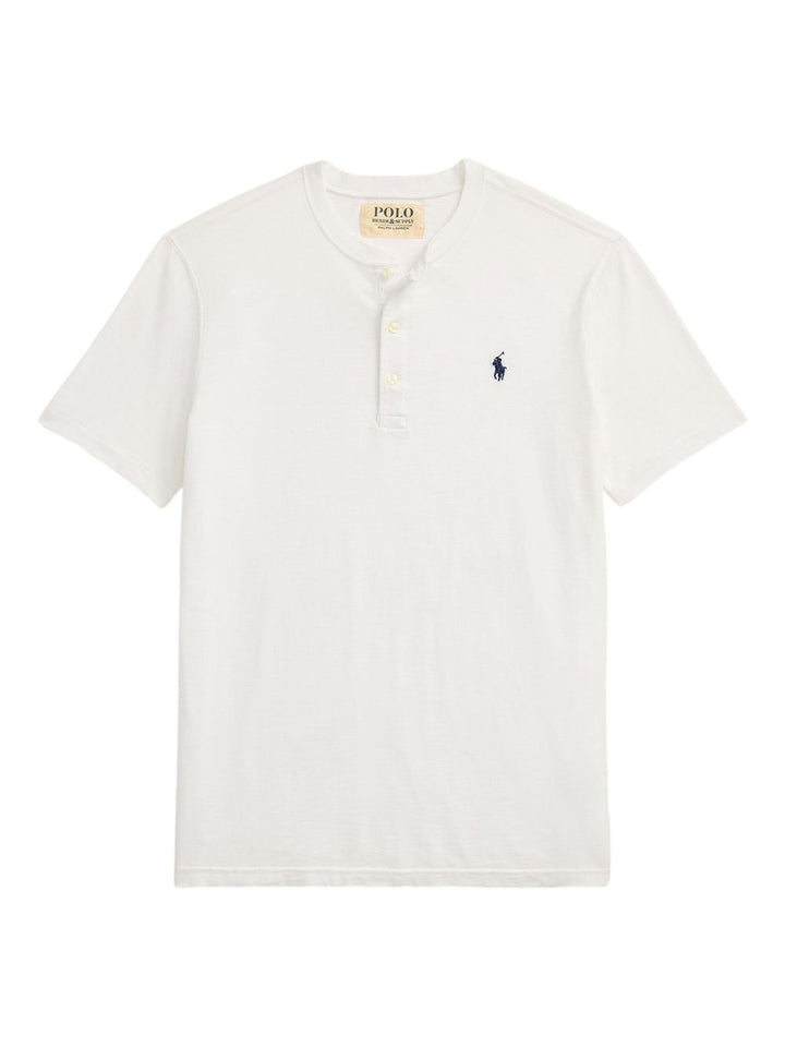 Maglia Serafino di cotone mezza manica con bottoni e logo