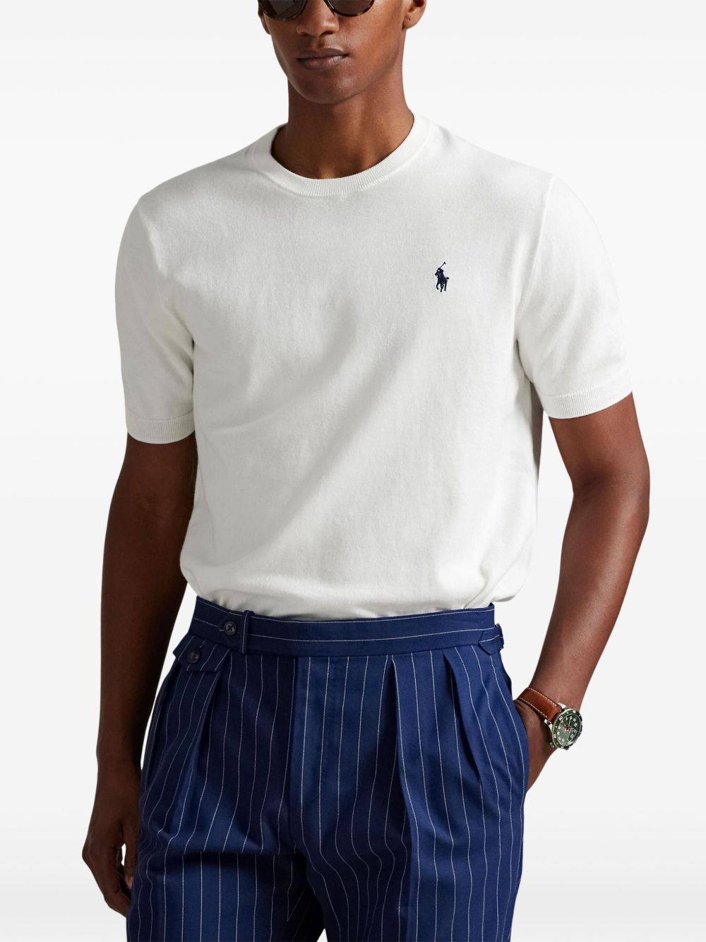 Maglia in cotone girocollo, mezza manica e logo