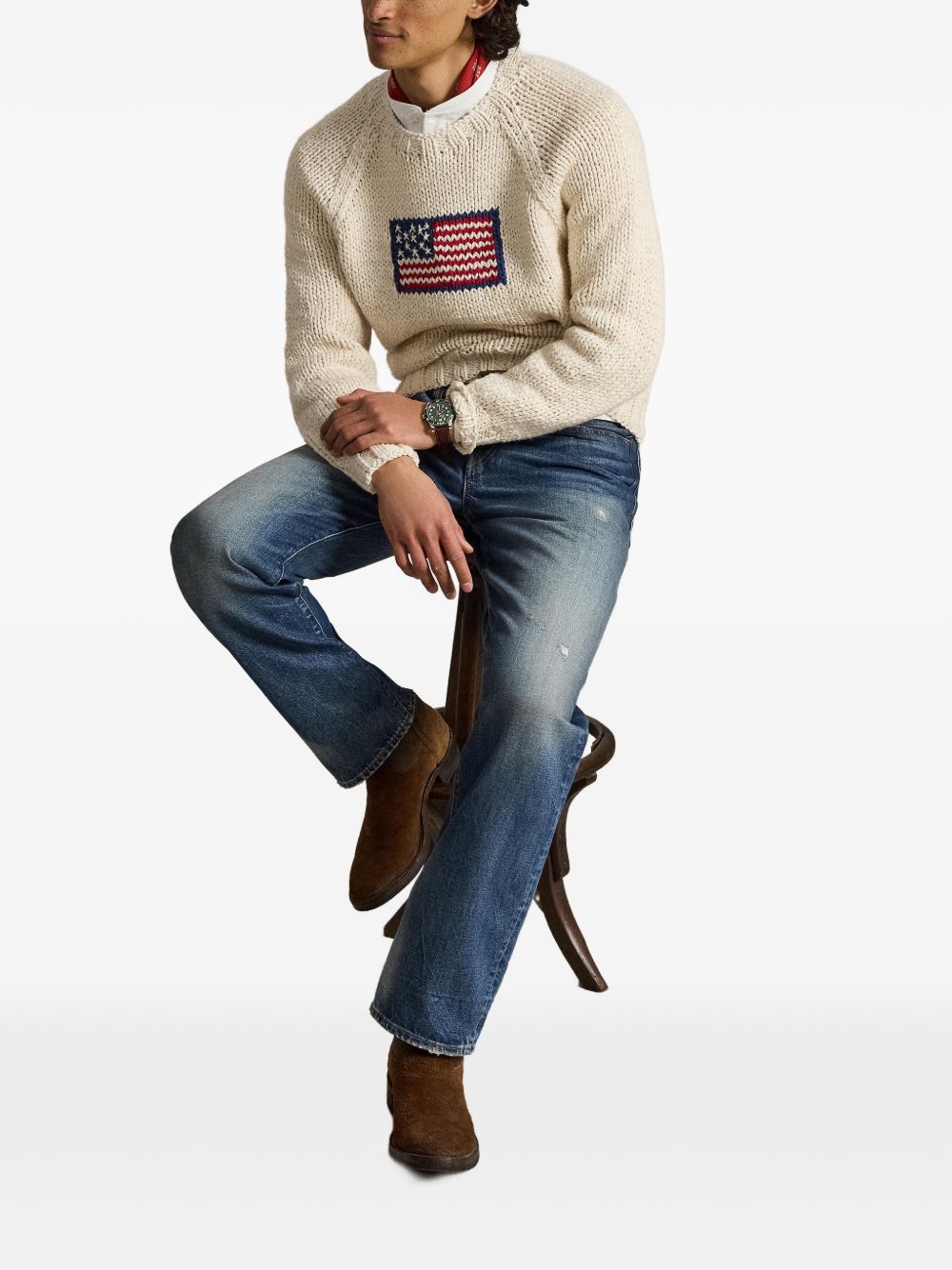 Maglione a maglia grossa con intarsio a bandiera