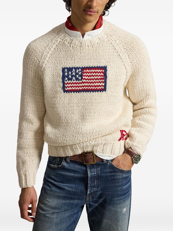 Maglione a maglia grossa con intarsio a bandiera