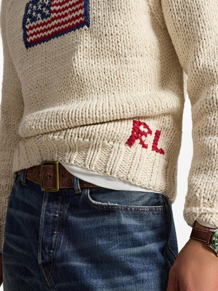 Maglione a maglia grossa con intarsio a bandiera