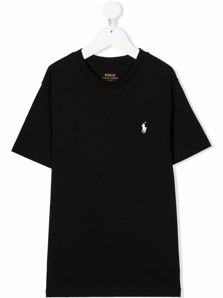 POLO RALPH LAUREN KIDS T-shirt nera con ricamo Polo Pony