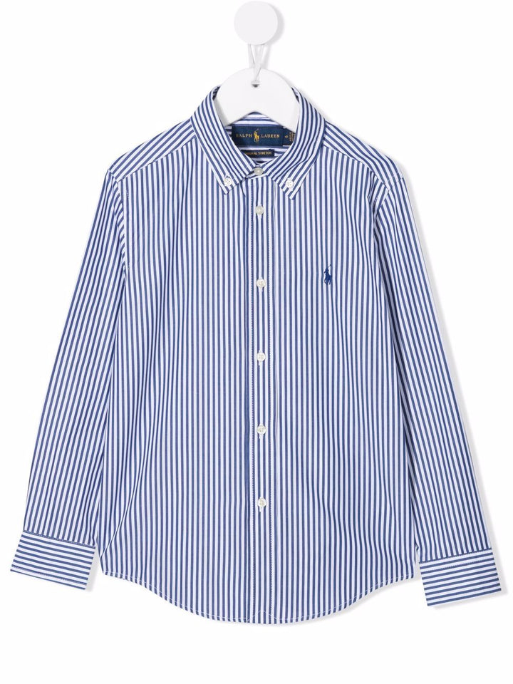 Camicia a righe con bottoni manica lunga e logo