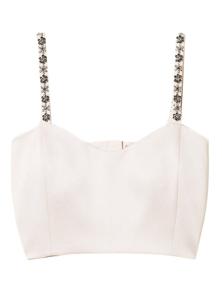 Top corto con spalline ricamate