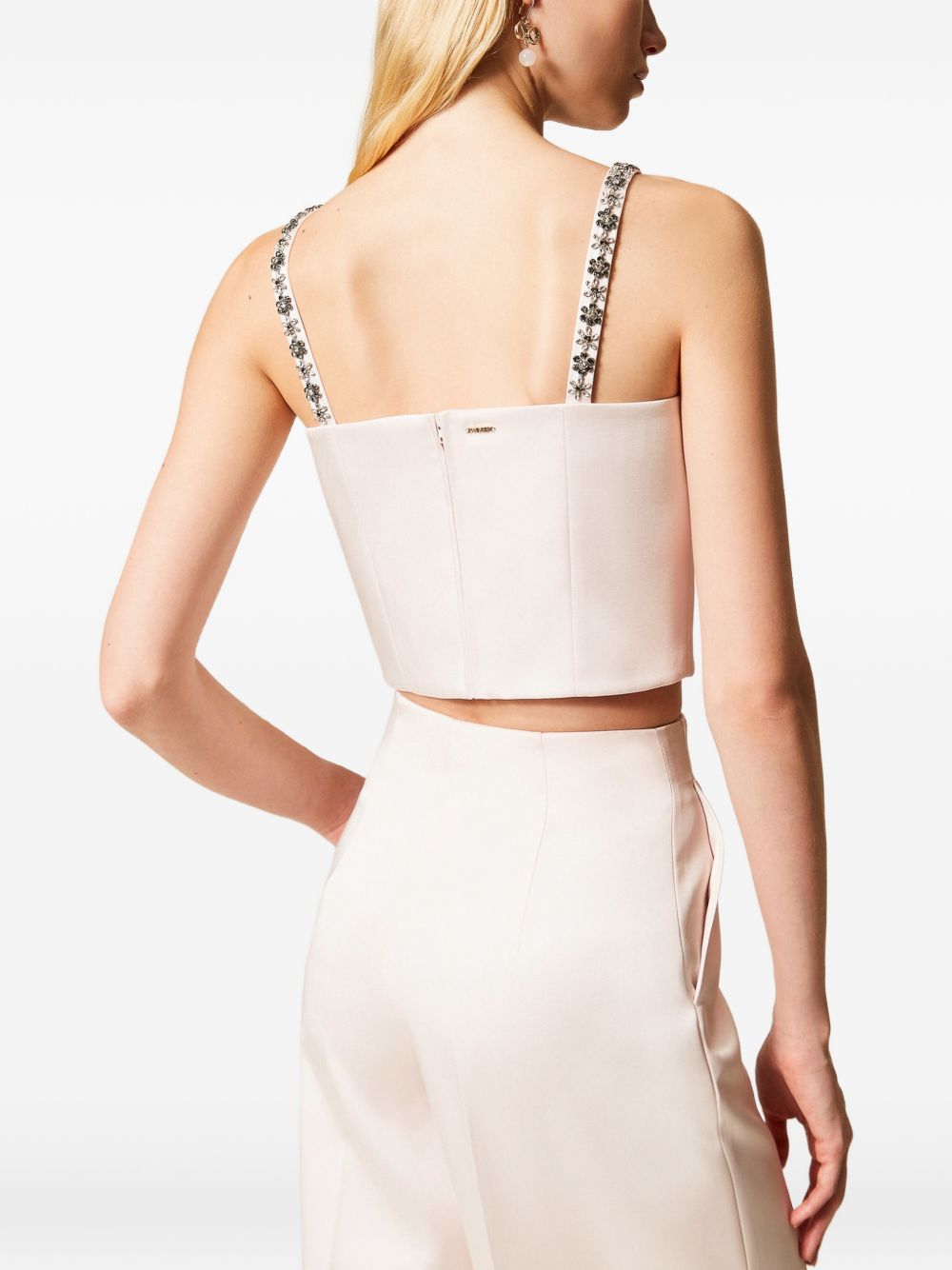 Top corto con spalline ricamate
