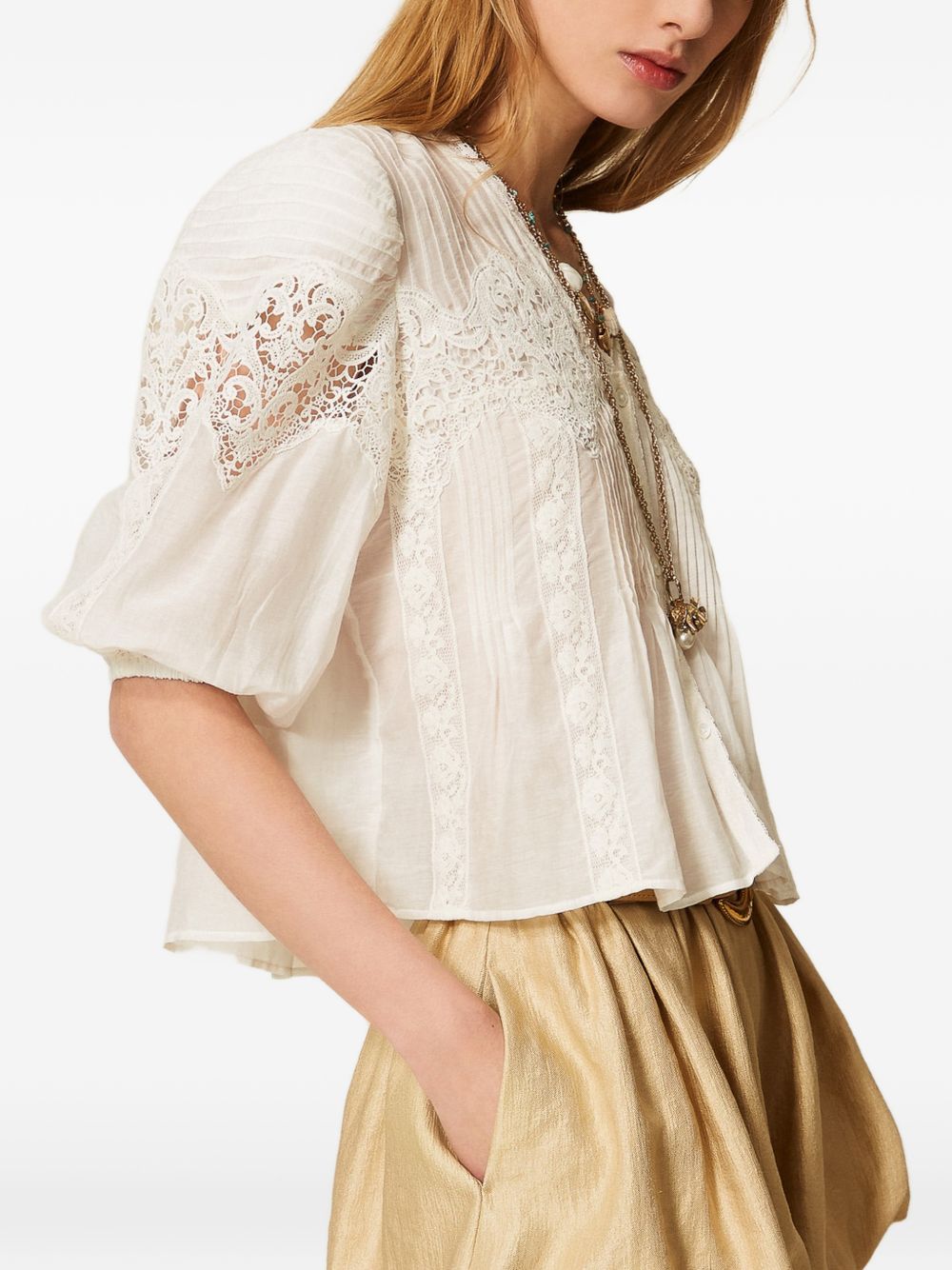 CAMICIA CON MANICA 3/4 E PIZZO