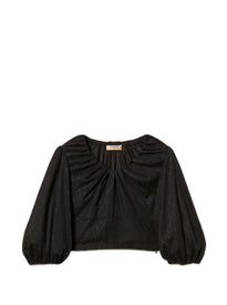 BLUSA MANICA LUNGA SCOLLO AMPIO IN TULLE E MUSSOLA