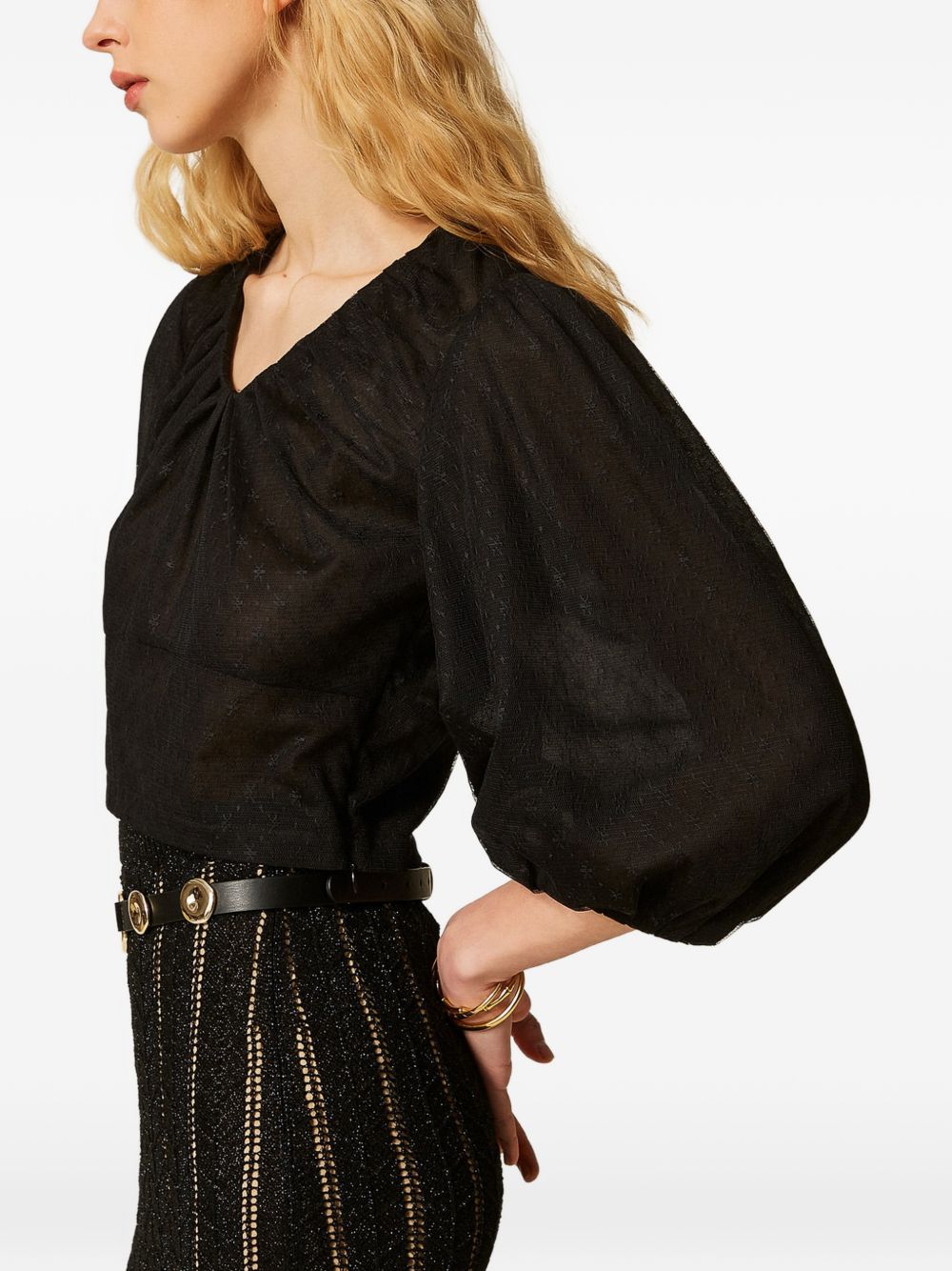 BLUSA MANICA LUNGA SCOLLO AMPIO IN TULLE E MUSSOLA