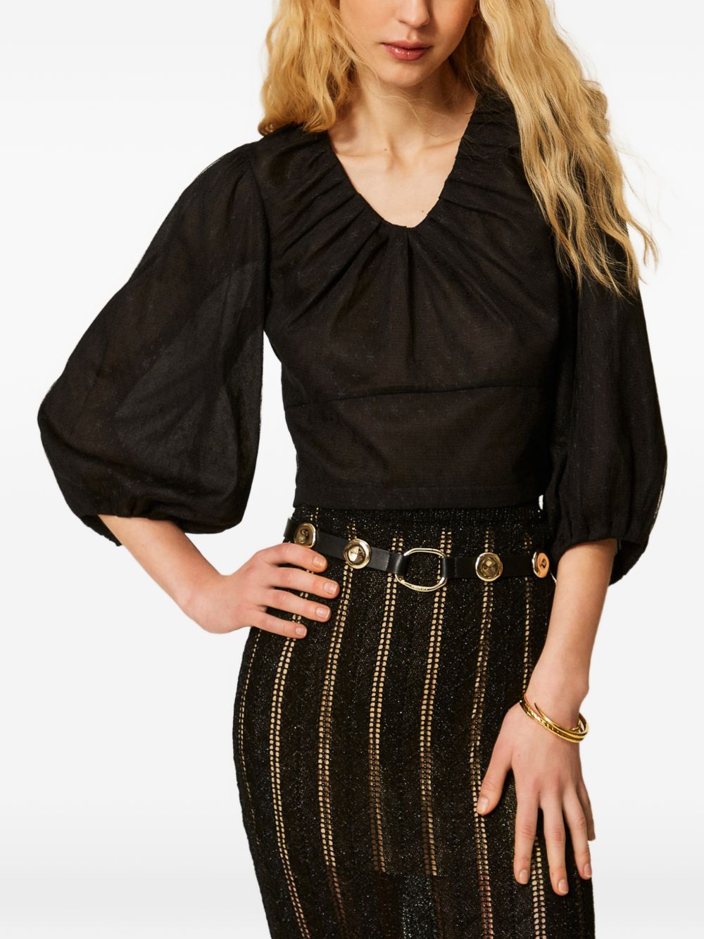 BLUSA MANICA LUNGA SCOLLO AMPIO IN TULLE E MUSSOLA