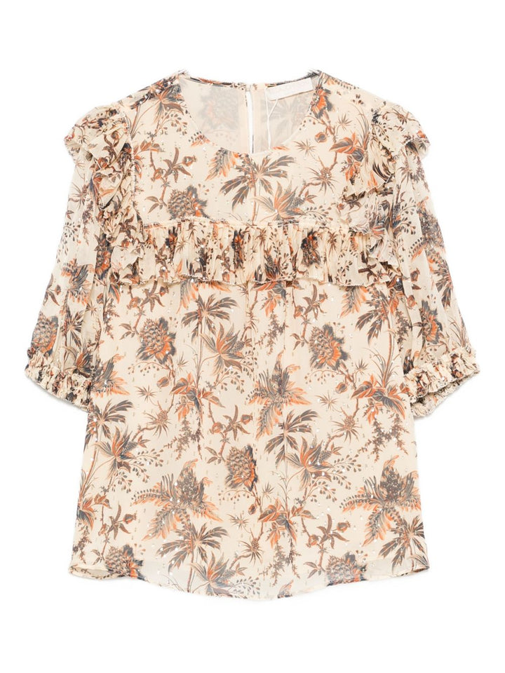 Blusa floreale con volant Jodie