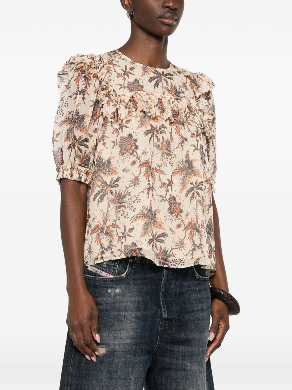 Blusa floreale con volant Jodie