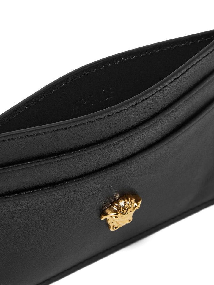 Portacarte in pelle con placca logo