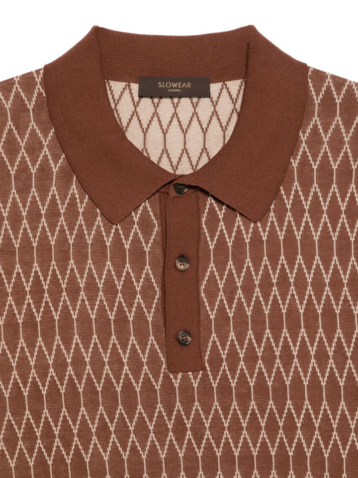 Polo fantasia in maglia con colletto, mezza manica