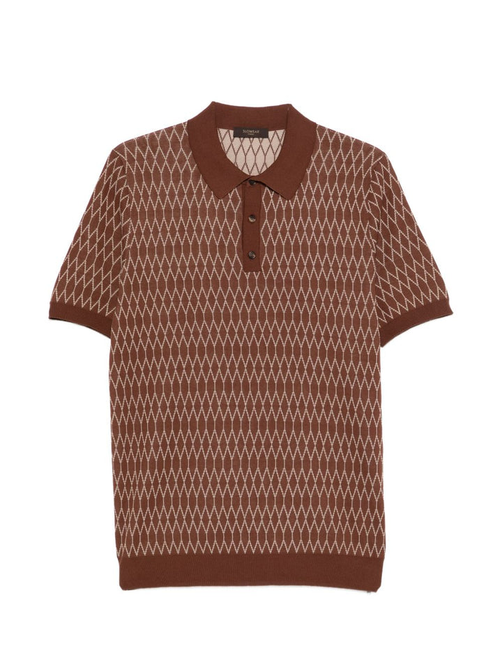 Polo fantasia in maglia con colletto, mezza manica