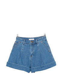 pantaloncini in denim a pieghe con risvolto