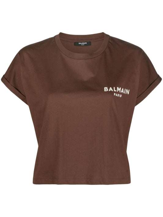BALMAIN T-shirt cotone marrone