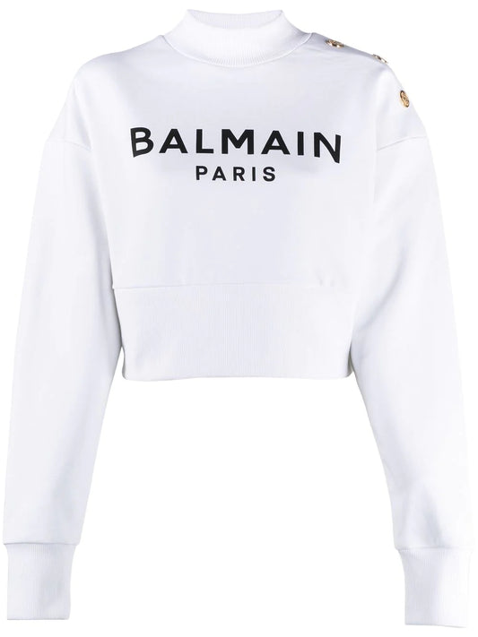 BALMAIN Felpa in cotone bianco