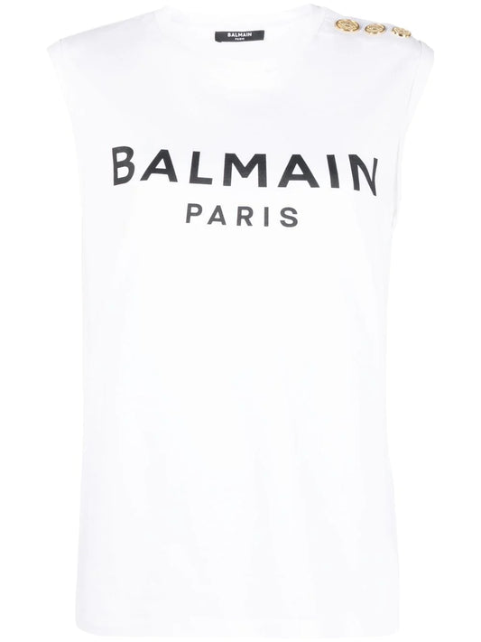 BALMAIN Top in cotone bianco